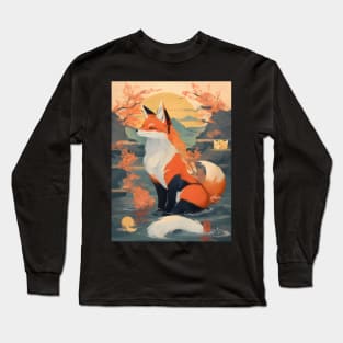 Japanese fox ukiyo e art Long Sleeve T-Shirt